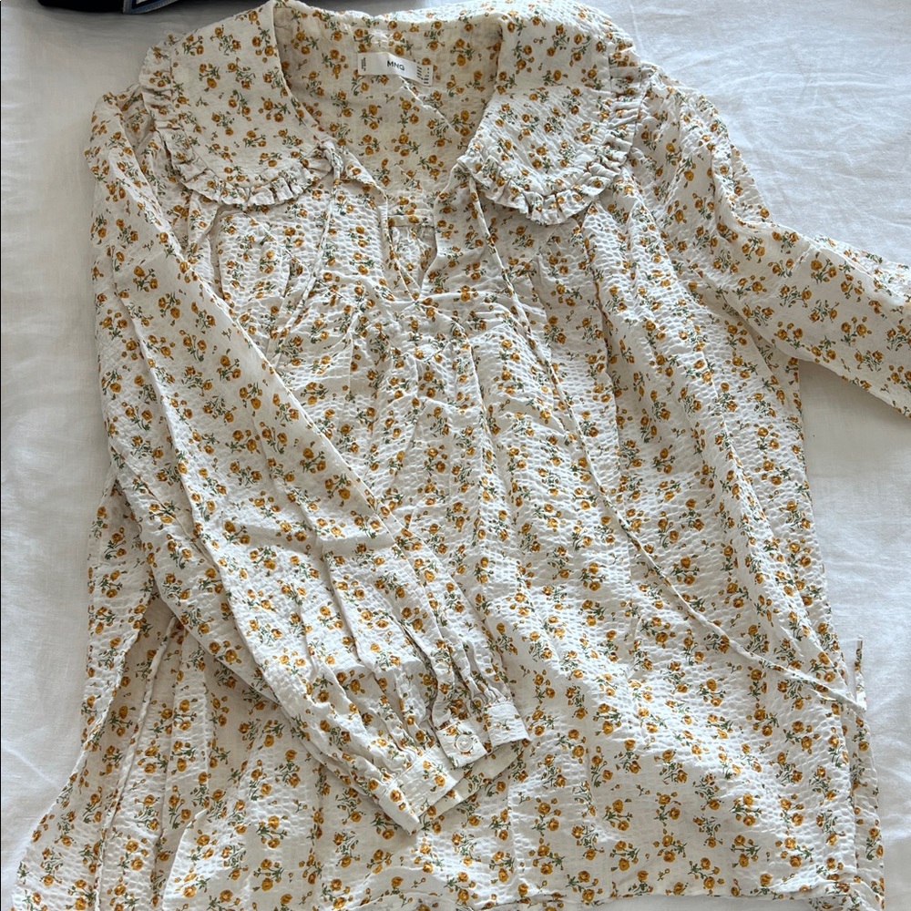 Mango Floral Long Sleeve Top - Cream and Yellow